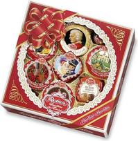 "Reber" kvadratinė kasetė, šokoladiniai saldainiai, "Mozart Ball", marcipanai, pyragai, puiki dovana, 340 g, 11 vnt. pakuotė