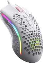 "Redragon M808 Storm" lengva RGB žaidimų pelė, 85 g, itin lengvas "Honeycomb" dizainas, 12 400 DPI optinis jutiklis, 7 programuojami mygtukai, tiksli registracija, itin lengvas laidas (balta)