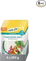 "reis-fit Express Poké Bowl" ryžiai 6 x 250 g, veganiški ir be glitimo, skanūs ryžiai mikrobangų krosnelėje su ryžių actu, suši ryžiai, paruošti per 1 minutę