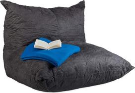 "Relaxdays Bean Bag XXL" grindų pagalvė su atlošu, veliūro išvaizda, užpildas, suaugusiesiems, milžiniška sėdynės pagalvė, 535 L, antracito spalvos