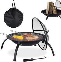 "Relaxdays XL Brazier" ugnies dubuo, kepsninės grotelės, pokeris, apsauga nuo kibirkščių, sodas, terasa, ugniakuras Skersmuo 56,5 cm, juoda, juoda