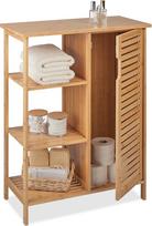 "Relaxdays" bambuko vonios kambario spintelė, 3 atviros lentynos ir spintelė, V x D: 87,5 x 67 x 33 cm, stovinti vonios kambario lentyna su durelėmis, natūrali
