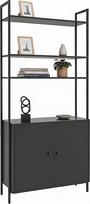 "Relaxdays" knygų spinta V x Š x G: 159,5 x 60 x 24 cm, 6 skyriai, lentyna su spintele, MDF ir metalas, pastatoma lentyna, juoda