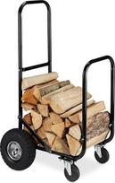 "Relaxdays" malkų vežimėlis, 2 padangos ir 2 ratai, iki 60 kg, plieninis malkų vežimėlis, malkoms vežti ir laikyti, juodas
