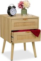 "Relaxdays" naktinis staliukas su 2 stalčiais "Rattan Wood Effect" H 55 x W 40 x D 41,5 cm Miegamojo naktinė spintelė Natūralus