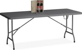 "Relaxdays" sulankstomas sodo stalas V x Š x G: 73 x 180 x 74 cm Pilka | kempingo stalas, plastikas, plienas, atsparus oro sąlygoms, medžio išvaizda