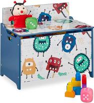 "Relaxdays" žaislų dėžė "Monster Design" žaislų dėžė su dangčiu HBD 50 x 60 x 36,5 cm MDF žaislų dėžė mėlyna/balta