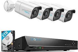 "Reolink" 8 kanalų 4K lauko stebėjimo kamerų rinkinys su 4 x 8 MP PoE IP kameromis, 2 TB kietuoju disku, NVR, skirtas 24 valandas per parą, 7 dienas per savaitę, 7 dienas per savaitę, 7 dienas per savaitę, lauke ir viduje, asmenų ir transporto priemonių a