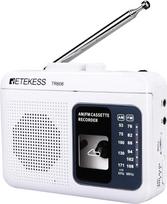 "Retekess TR606" nešiojamasis kasečių grotuvas, magnetofonas, mažas FM AM radijas, 3,5 mm ausinių lizdas, greitas persukimas pirmyn ir atgal, senų kasečių atkūrimas (baltas)