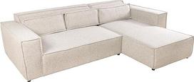 "Riess Ambiente Bossa Nova" moderni kampinė sofa, 265 cm, smėlio spalvos, tekstūruotas audinys, 3 vietų sofa, L formos apvalus užvalkalas, otomanas, dešinysis paminkštinimas, įskaitant pagalvėles