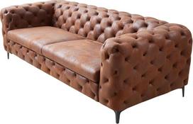 "Riess Ambiente Chesterfield" 3 vietų sofa "Modern Baroque" - 235 cm - Antikinė ruda - Mikropluošto kišeninių spyruoklių paminkštinimas Sofos apvalus užvalkalas 3 vietų dekoratyvinis dygsniavimas