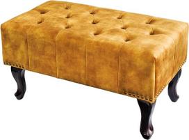 "Riess Ambiente Chesterfield" dizaino pėdkelnės 80 cm garstyčių geltonos spalvos aksomo sagų dygsniavimas kniedėmis Apdailos apvadai Pėdkelnės aksominės pėdkelnės Gyvenamojo kambario pėdkelnės Osmanai
