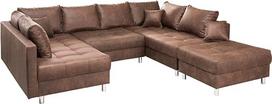 "Riess Ambiente Kent" Šiuolaikinė XXL sofa 303 cm Ruda spyruoklinė šerdis, įskaitant taburetę ir pagalvėlę Sofa lova Sofa lova Svetainės kraštovaizdžio kampinė sofa su miego funkcija