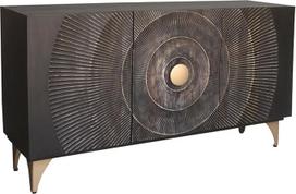 "Riess Ambiente" "Golden Sunset" stalviršis 140 cm Juodai auksinė mango mediena Metalinės kojos su 3D raižiniais Rankų darbo
