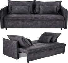 "Riess Ambiente" dizaino sofa-lova "Apartment" - 215 cm - pilka - aksominė 3 vietų sofa su lovos dėžės pagalvėle