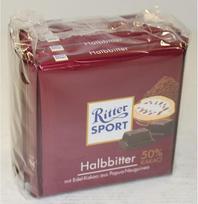 "Ritter Sport" pusiau karčioji, 50 % kakavos, šokoladinė, 5 x 100 g