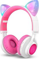 "Riwbox CT-7" "Bluetooth Cat Ears" LED šviesos belaidės sulankstomos ausinės su mikrofonu ir garsumo reguliatoriumi, skirtos iPhone/iPad/Smartphone/Laptop/PC/TV, baltos / rožinės spalvos