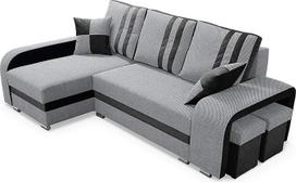 "Robin York" kampinė sofa su miego funkcija, sofa-lova su lovos dėže ir dviem taburetėmis, laisvai pastatoma L formos kampinė sofa
