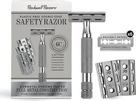 "Rockwell Razors 6C" reguliuojamas dvigubo krašto skustuvas, metalinis + 5 švediški nerūdijančio plieno skustuvo ašmenys