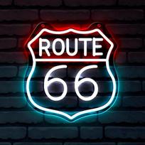 "Route 66" neoninis ženklas, istorinis JAV greitkelio LED sienų apdaila, neoniniai žibintai su USB, reguliuojamo ryškumo, skirti miegamajam, svetainei, žaidimų kambariui, gimtadienio dovanai (5V, 30x29cm)