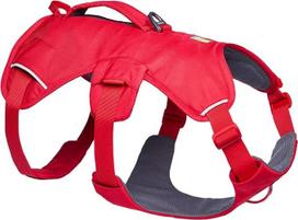 "Ruffwear Web Master" diržai šunims, Y formos priekiniai diržai šunims su rankena ir patobulinta sagtimi, reguliuojami ir lengvi, skirti pasivaikščiojimams ir žygiams, apsaugoti nuo pabėgimo, netraukia, "Red Canyon", X-Small