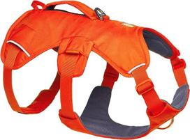 "Ruffwear Web Master" diržai šunims, Y formos priekiniai diržai šunims su rankena ir patobulinta sagtimi, reguliuojami ir lengvi, skirti pasivaikščiojimams ir žygiams, apsaugoti nuo pabėgimo, netraukia, oranžinės spalvos, X-Small