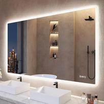 "S'bagno" vonios veidrodis su apšvietimu 140 x 80 cm, LED vonios veidrodis su apšvietimu, "Bluetooth", apsauga nuo miglos, 3 spalvos, reguliuojamas apšvietimas, atminties funkcija, grūdintas stiklas, IP44, atsparus vandeniui, horizontalus/vertikalus