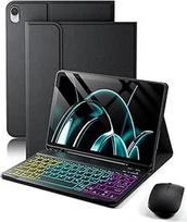 "Samsung Galaxy Tab S11 (2025)" 11 colių dėklas su belaidžiu "Bluetooth" apšviesta spalvota vokiška klaviatūra (QWERTZ) ir pele, nuimamas magnetu, apšviestos klaviatūros dėklas