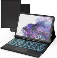 "Samsung Galaxy Tab S8 Plus/S7 FE/S7 Plus" 12,4 colių klaviatūros dėklas - 7 spalvų apšvietimo jutiklinio kilimėlio dangtelis - apšviesta vokiška QWERTZ išdėstymo klaviatūra, juodas