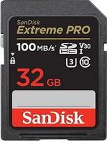 "SanDisk Extreme PRO SDHC UHS-I" 32GB atminties kortelė (V30, 100MB/s perdavimo greitis, U3, 4K UHD vaizdo įrašai, atspari temperatūrai).
