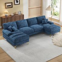 "Sapgaks" sekcijos sofa U formos šiuolaikinė sofa lova 4 sėdimos vietos minkšti baldai modernus dizainas Chenille audinys (mėlyna)