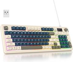 "SbocKeeb 96%" belaidė žaidimų klaviatūra, tyli membraninė žaidimų klaviatūra, mechaninė su skaitmenine klaviatūra, QWERTY amerikietiškas išdėstymas, "Bluetooth/2.4G/USB" (pilka)