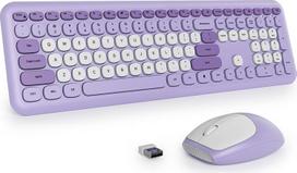"SbocKeeb" belaidė klaviatūra ir pelė, retro spalvinga belaidė klaviatūra su tyliąja pele, amerikietiška QWERTY, mieloji belaidė rašomosios mašinėlės klaviatūra, USB 2,4 GHz, skirta kompiuteriui, 666pro violetinė