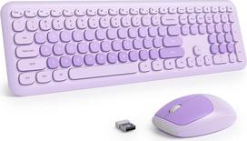"SbocKeeb" belaidė klaviatūra ir pelė, retro spalvinga klaviatūra su tyliąja pele, amerikietiška QWERTY, miela belaidė rašomosios mašinėlės klaviatūra, viso dydžio, USB 2,4 GHz, skirta kompiuteriui (violetinis dienoraštis)