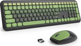 "SbocKeeb" belaidė klaviatūra ir pelė, retro spalvinga klaviatūra su tyliąja pele, amerikietiška QWERTY, mieloji belaidė rašomosios mašinėlės klaviatūra, USB 2,4 GHz, skirta kompiuteriui (tamsiai žalia)