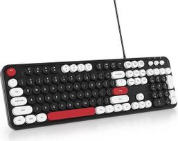 "SbocKeeb" mieloji viso dydžio klaviatūra su apvaliais klavišais, retro membraninė rašomosios mašinėlės klaviatūra, amerikietiška QWERTY, 104 klavišai, biuro, USB, laidinė, viso dydžio, skirta kompiuteriui, staliniam kompiuteriui, GT108, juoda