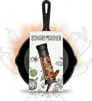 "Scharfmacher" dovanų rinkinys su 16,5 cm skersmens ketaus keptuve ir aitriųjų paprikų prieskoniais - originali vyriška dovana, dovana mėgėjams virėjams, vienišiams, grilio draugams, advento kalendorius ir slaptas Kalėdų senelis
