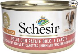 "Schesir", suaugusių šunų drėgnas maistas su vištiena, bulvėmis ir morkomis minkštoje želė konsistencijoje (24 skardinės po 85 g)