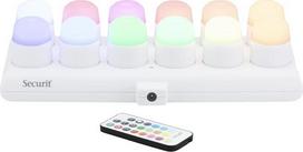 "SECURIT Amsterdam" RGB įkraunamas LED arbatos žvakių rinkinys - belaidis - magnetinis - barui, kavinei, restoranui - 13 spalvų - 12 žvakių, nuotolinio valdymo pultas, pagrindas, įkrovimo laidas