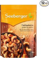 "Seeberger" anakardžių riešutų branduoliai, skrudinti ir sūdyti, 12 vnt.: smulkiai rafinuoti sveiki anakardžių riešutai - traškūs geriausios kokybės branduoliai, veganiški (12 x 150 g)