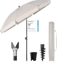 "Sekey® Parasol", stabilus paplūdimio skėtis su įžeminimo rankove ir apsaugine danga balkonui, sodui ir terasai, reguliuojamas pasvirimo kampas ir aukštis, apvali apsauga nuo saulės UPF 50+, pilkai smėlio spalvos