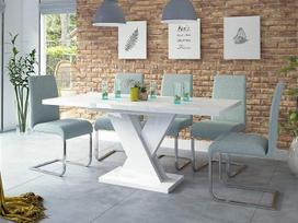 "Sellon24®" valgomojo stalas baltas blizgus ištiesiamas 120-170 cm valgomojo stalas 4-6 asmenims su sinchroniniu išplėtimu - 120 x 76 x 80 cm (plotis x aukštis x gylis) - ištiesiamas valgomojo stalas "Dixon