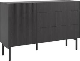 "Selsey Nolie Portland" komoda su 1 durelėmis, 3 stalčiais, spinta, stalčių spintelė, atidaroma 140 cm, juodas uosis