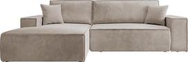 "Selsey" sofa kampinė sofa lova sofa su laikymo erdve miego funkcija lengva priežiūra poliuretano putų L formos kairioji freska smėlio spalvos velveto išvaizda