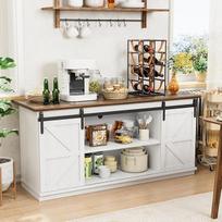 "Shahoo Farm Sideboard" spintelė su stumdomomis durimis, valgomojo kambario lentyna, medinė, balta, 27,5 aukščio