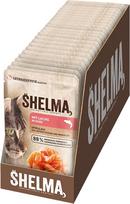"Shelma" drėgnas kačių ėdalas su lašiša padaže ir spirulina - visavertis ėdalas be grūdų ir su dideliu mėsos kiekiu - 28 x 85 g (2,4 kg)