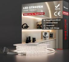 "Shine Decor" LED juosta 15 m, AC 220 V 230 V IP65 vandeniui atspari LED juosta, SMD 2835 120 šviesos diodų/m itin didelio ryškumo šviesos juosta, skirta virtuvės sodo LED apšvietimui (15 m, neutraliai balta, CE sertifikuota)