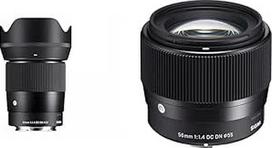 "Sigma" 23 mm F1.4 DC DN šiuolaikinis objektyvas, skirtas "Sony-E" laikikliui, ir 56 mm F1.4 DC DN šiuolaikinis objektyvas, skirtas "Sony-E" objektyvo bajonetui