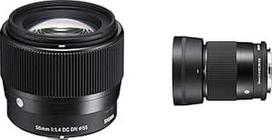 "Sigma" 56 mm F1.4 DC DN šiuolaikinis objektyvas "Sony-E" objektyvo bajonetui ir 30 mm F1.4 DC DN šiuolaikinis objektyvas "Sony-E" objektyvo bajonetui