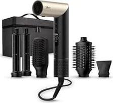 "Silk'n Air Styler" ir plaukų džiovintuvas "SilkyAir Flex I 5-in-1" automatinis apvyniojimo garbanojimo priedas, mentelinis šepetys, ovalus šepetys, koncentratorius, difuzorius, laikymo dėklas, nepažeidžia karščio, 1300 W, juodas